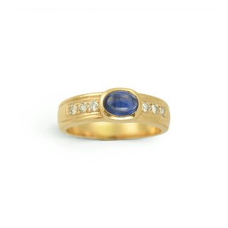 Saphirring aus 585 Gelbgold mit Brillant, nachhaltiger second-hand Schmuck perfekt aufgearbeitet
