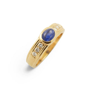 Saphirring aus 585 Gelbgold mit Brillant, nachhaltiger second-hand Schmuck perfekt aufgearbeitet