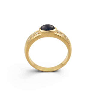 Saphirring aus 585 Gelbgold mit Brillant, nachhaltiger second-hand Schmuck perfekt aufgearbeitet