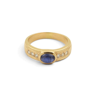 Saphirring aus 585 Gelbgold mit Brillant, nachhaltiger second-hand Schmuck perfekt aufgearbeitet