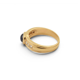 Saphirring aus 585 Gelbgold mit Brillant, nachhaltiger second-hand Schmuck perfekt aufgearbeitet