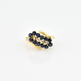 Saphirring aus 585 Gelbgold mit Brillant, nachhaltiger second hand Schmuck perfekt aufgearbeitet