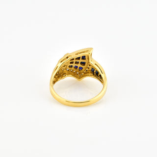 Saphirring aus 750 Gelbgold mit Brillant, nachhaltiger second hand Schmuck perfekt aufgearbeitet