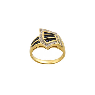 Saphirring aus 750 Gelbgold mit Brillant, nachhaltiger second hand Schmuck perfekt aufgearbeitet
