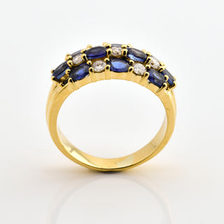 Saphirring aus 750 Gelbgold mit Brillant, nachhaltiger second hand Schmuck perfekt aufgearbeitet