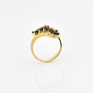 Saphirring aus 585 Gelbgold mit Brillant, nachhaltiger second hand Schmuck perfekt aufgearbeitet