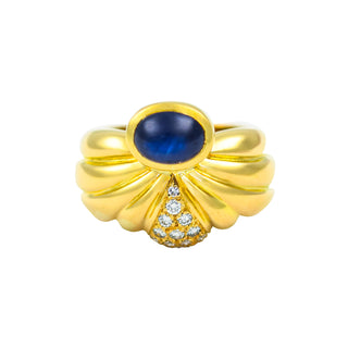 Saphirring aus 750 Gelbgold mit Brillant, nachhaltiger second hand Schmuck perfekt aufgearbeitet