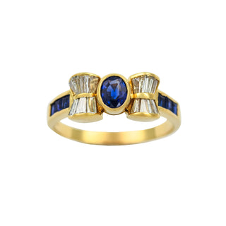 Saphirring aus 750 Gelbgold mit Diamant, nachhaltiger second hand Schmuck perfekt aufgearbeitet