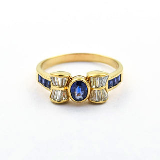 Saphirring aus 750 Gelbgold mit Diamant, nachhaltiger second hand Schmuck perfekt aufgearbeitet