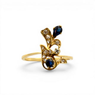 Saphirring aus 800 Gelbgold mit Diamant, nachhaltiger second hand Schmuck perfekt aufgearbeitet