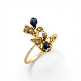 Saphirring aus 800 Gelbgold mit Diamant, nachhaltiger second hand Schmuck perfekt aufgearbeitet