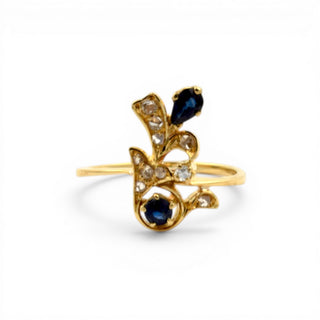 Saphirring aus 800 Gelbgold mit Diamant, nachhaltiger second hand Schmuck perfekt aufgearbeitet