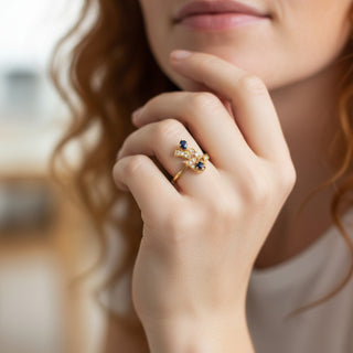 Saphirring aus 800 Gelbgold mit Diamant, nachhaltiger second hand Schmuck perfekt aufgearbeitet