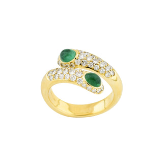 Smaragdring aus 750 Gelbgold mit Brillant, nachhaltiger second hand Schmuck perfekt aufgearbeitet