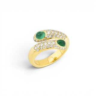 Smaragdring aus 750 Gelbgold mit Brillant, nachhaltiger second hand Schmuck perfekt aufgearbeitet