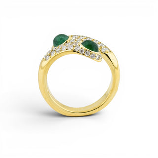 Smaragdring aus 750 Gelbgold mit Brillant, nachhaltiger second hand Schmuck perfekt aufgearbeitet