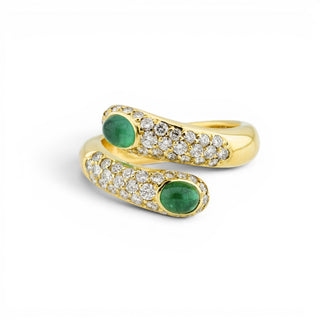 Smaragdring aus 750 Gelbgold mit Brillant, nachhaltiger second hand Schmuck perfekt aufgearbeitet
