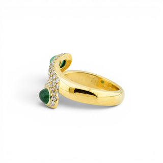 Smaragdring aus 750 Gelbgold mit Brillant, nachhaltiger second hand Schmuck perfekt aufgearbeitet