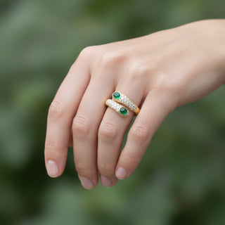 Smaragdring aus 750 Gelbgold mit Brillant, nachhaltiger second hand Schmuck perfekt aufgearbeitet