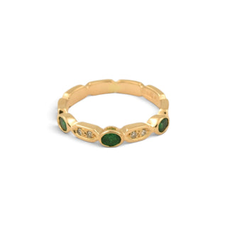 Smaragdring aus 750 Gelbgold mit Brillant, nachhaltiger second-hand Schmuck perfekt aufgearbeitet