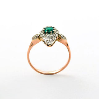 Smaragdring aus 585 Gelbgold mit Diamant, nachhaltiger second hand Schmuck perfekt aufgearbeitet