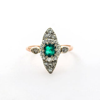 Smaragdring aus 585 Gelbgold mit Diamant, nachhaltiger second hand Schmuck perfekt aufgearbeitet
