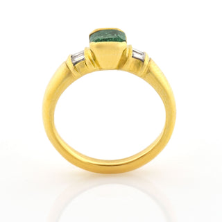 Smaragdring aus 750 Gelbgold mit Diamant, nachhaltiger second hand Schmuck perfekt aufgearbeitet