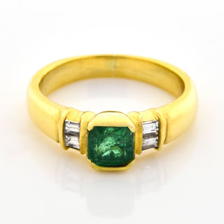 Smaragdring aus 750 Gelbgold mit Diamant, nachhaltiger second hand Schmuck perfekt aufgearbeitet