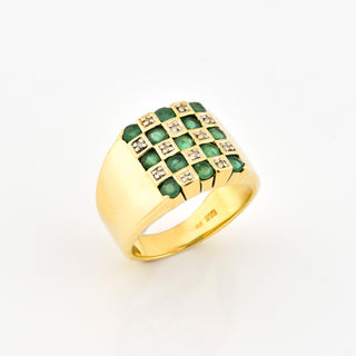 Smaragdring aus 585 Gelbgold mit Diamant, nachhaltiger second hand Schmuck perfekt aufgearbeitet