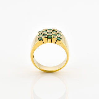 Smaragdring aus 585 Gelbgold mit Diamant, nachhaltiger second hand Schmuck perfekt aufgearbeitet