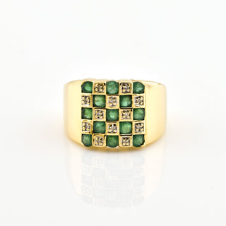 Smaragdring aus 585 Gelbgold mit Diamant, nachhaltiger second hand Schmuck perfekt aufgearbeitet