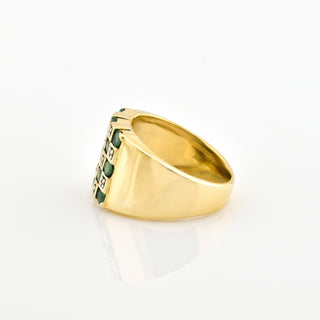 Smaragdring aus 585 Gelbgold mit Diamant, nachhaltiger second hand Schmuck perfekt aufgearbeitet