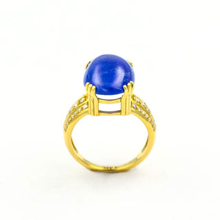 Ring aus 585 Gelbgold mit Tansanit und Brillant, nachhaltiger second hand Schmuck perfekt aufgearbeitet