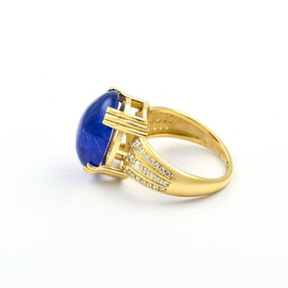 Ring aus 585 Gelbgold mit Tansanit und Brillant, nachhaltiger second hand Schmuck perfekt aufgearbeitet