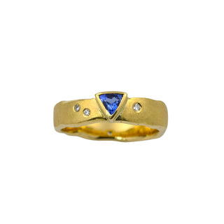Ring aus 750 Gelbgold mit Tansanit und Brillant, nachhaltiger second-hand Schmuck perfekt aufgearbeitet