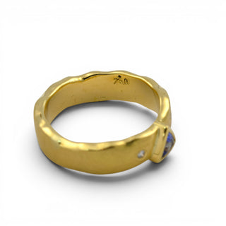 Ring aus 750 Gelbgold mit Tansanit und Brillant, nachhaltiger second-hand Schmuck perfekt aufgearbeitet