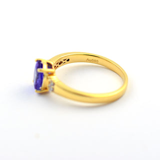 Ring aus 585 Gelbgold mit Tansanit und Brillant, nachhaltiger second hand Schmuck perfekt aufgearbeitet