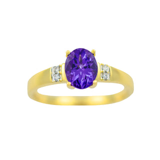 Ring aus 585 Gelbgold mit Tansanit und Brillant, nachhaltiger second hand Schmuck perfekt aufgearbeitet