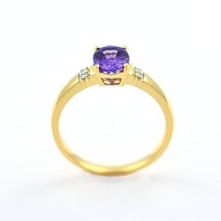 Ring aus 585 Gelbgold mit Tansanit und Brillant, nachhaltiger second hand Schmuck perfekt aufgearbeitet