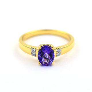Ring aus 585 Gelbgold mit Tansanit und Brillant, nachhaltiger second hand Schmuck perfekt aufgearbeitet