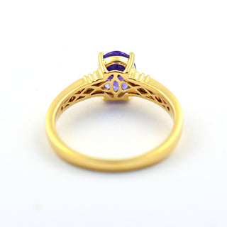 Ring aus 585 Gelbgold mit Tansanit und Brillant, nachhaltiger second hand Schmuck perfekt aufgearbeitet