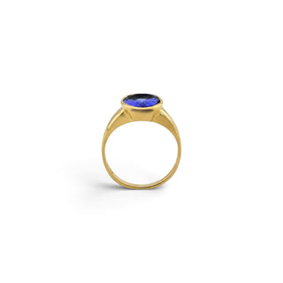 Ring aus 585 Gelbgold mit Tansanit, nachhaltiger second-hand Schmuck perfekt aufgearbeitet