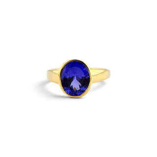 Ring aus 585 Gelbgold mit Tansanit, nachhaltiger second-hand Schmuck perfekt aufgearbeitet