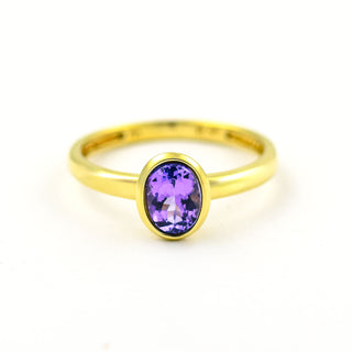 Ring aus 585 Gelbgold mit Tansanit, nachhaltiger second hand Schmuck perfekt aufgearbeitet