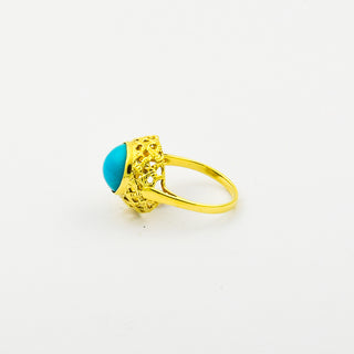 Ring aus 585 Gelbgold mit Türkis, nachhaltiger second hand Schmuck perfekt aufgearbeitet