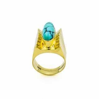 Ring aus 585 Gelbgold mit Türkis, nachhaltiger second hand Schmuck perfekt aufgearbeitet