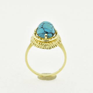 Ring aus 585 Gelbgold mit Türkis, nachhaltiger second hand Schmuck perfekt aufgearbeitet