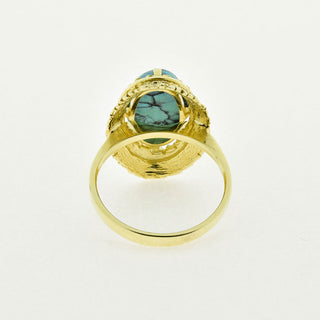 Ring aus 585 Gelbgold mit Türkis, nachhaltiger second hand Schmuck perfekt aufgearbeitet