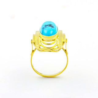 Ring aus 585 Gelbgold mit Türkis, nachhaltiger second hand Schmuck perfekt aufgearbeitet