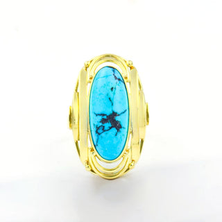 Ring aus 585 Gelbgold mit Türkis, nachhaltiger second hand Schmuck perfekt aufgearbeitet